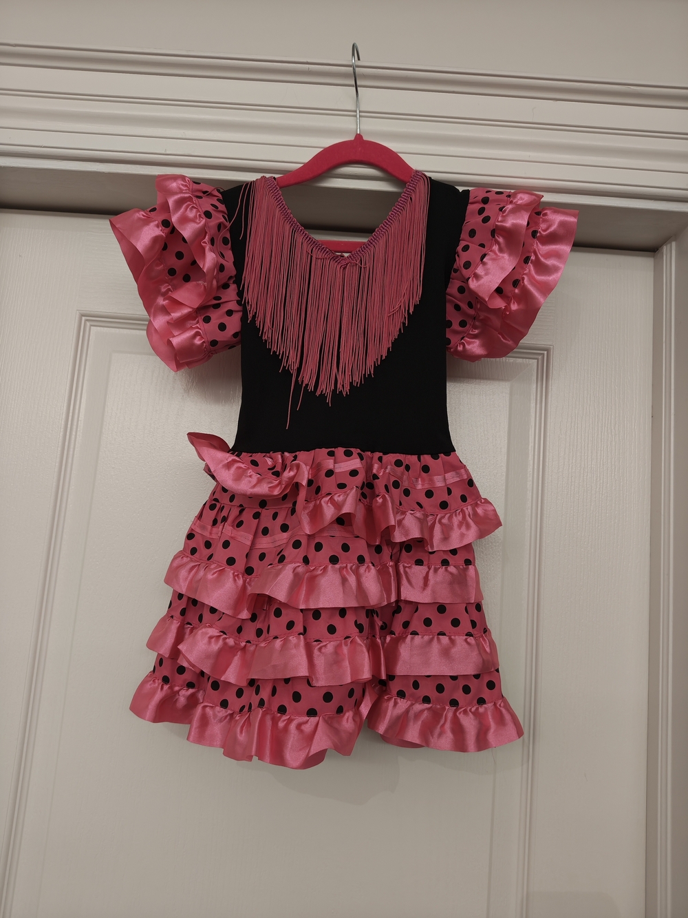 Pink & Black Polka Dot Flamenco Style Kids Costume